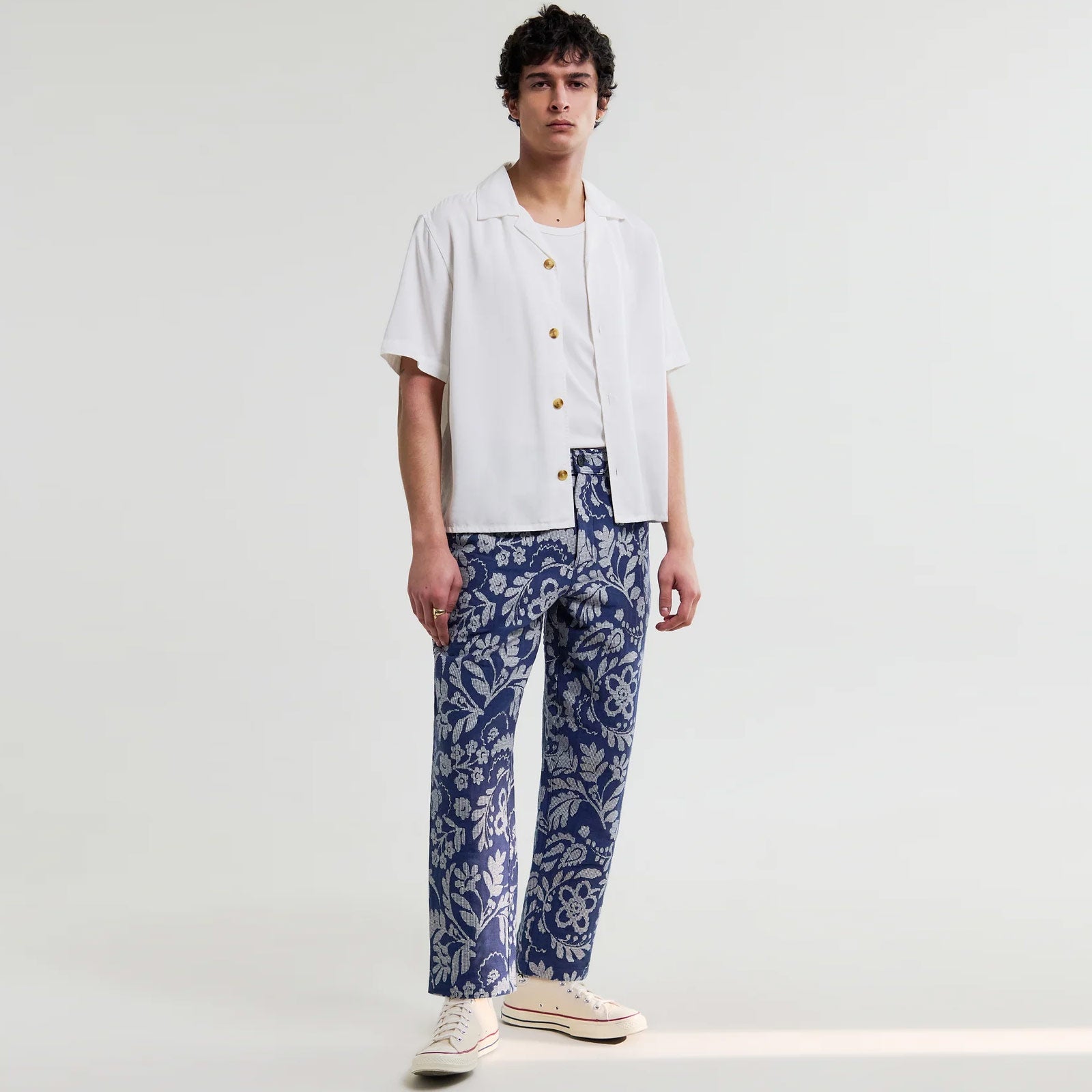 Kurt Floral Jacquard Trousers blue/ecru Wax London