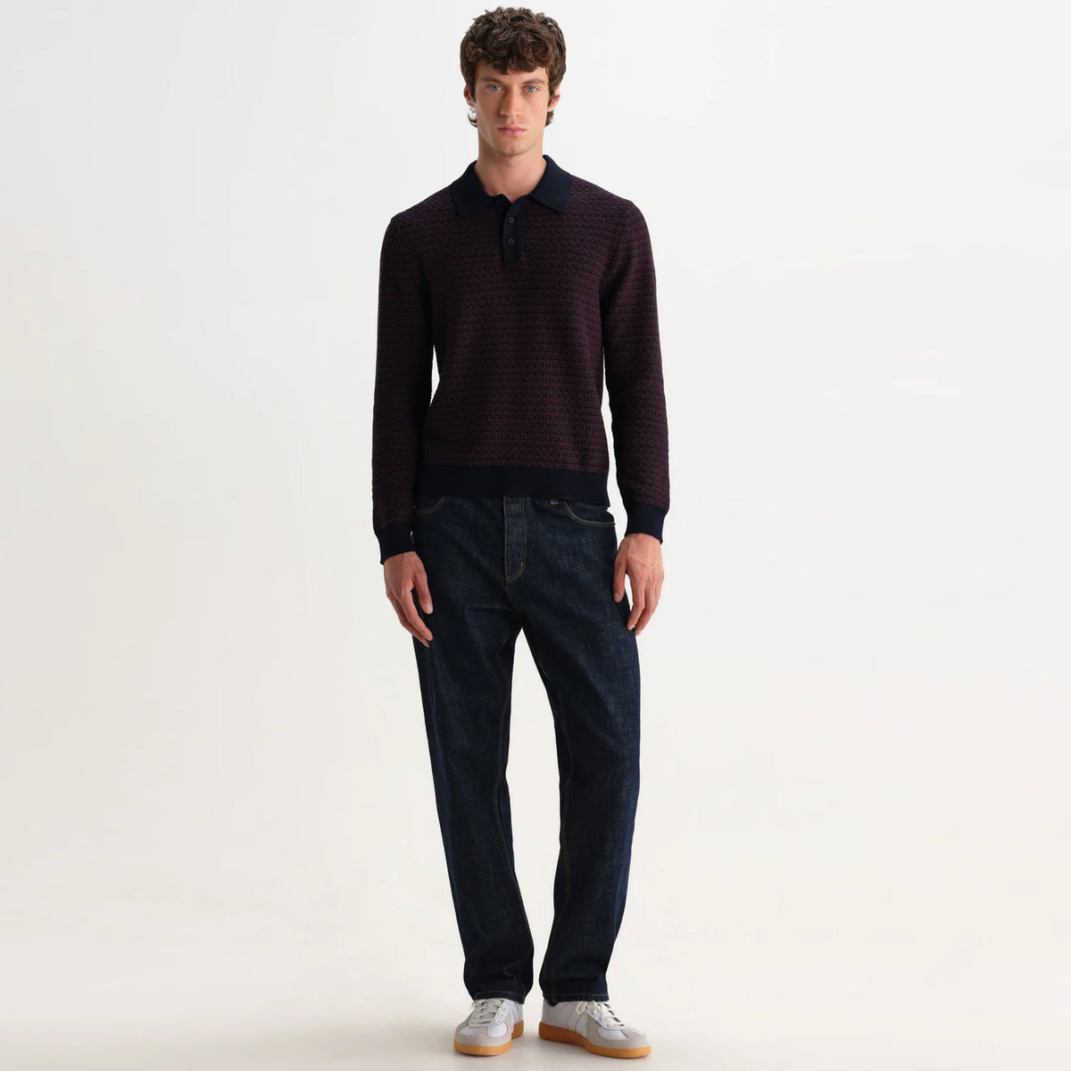 Oban Mini Geo Multi L/S Polo brown/navy