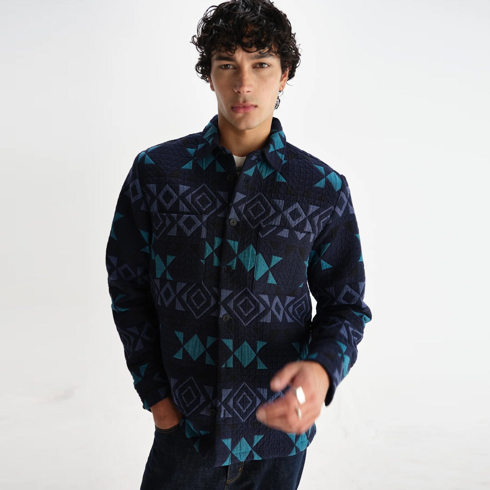 Otto Overshirt Blanket Quilt navy/teal Wax London