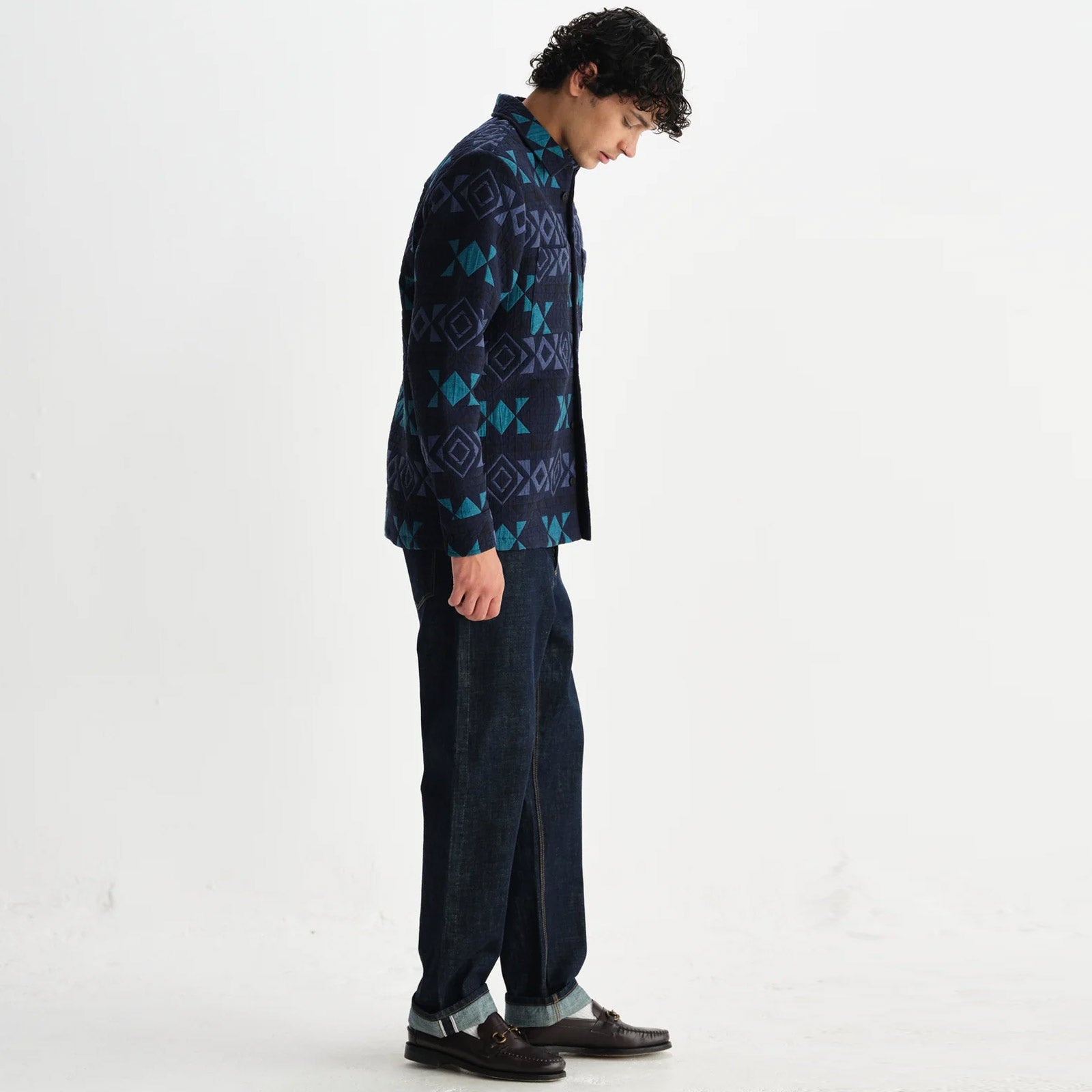 Otto Overshirt Blanket Quilt navy/teal Wax London