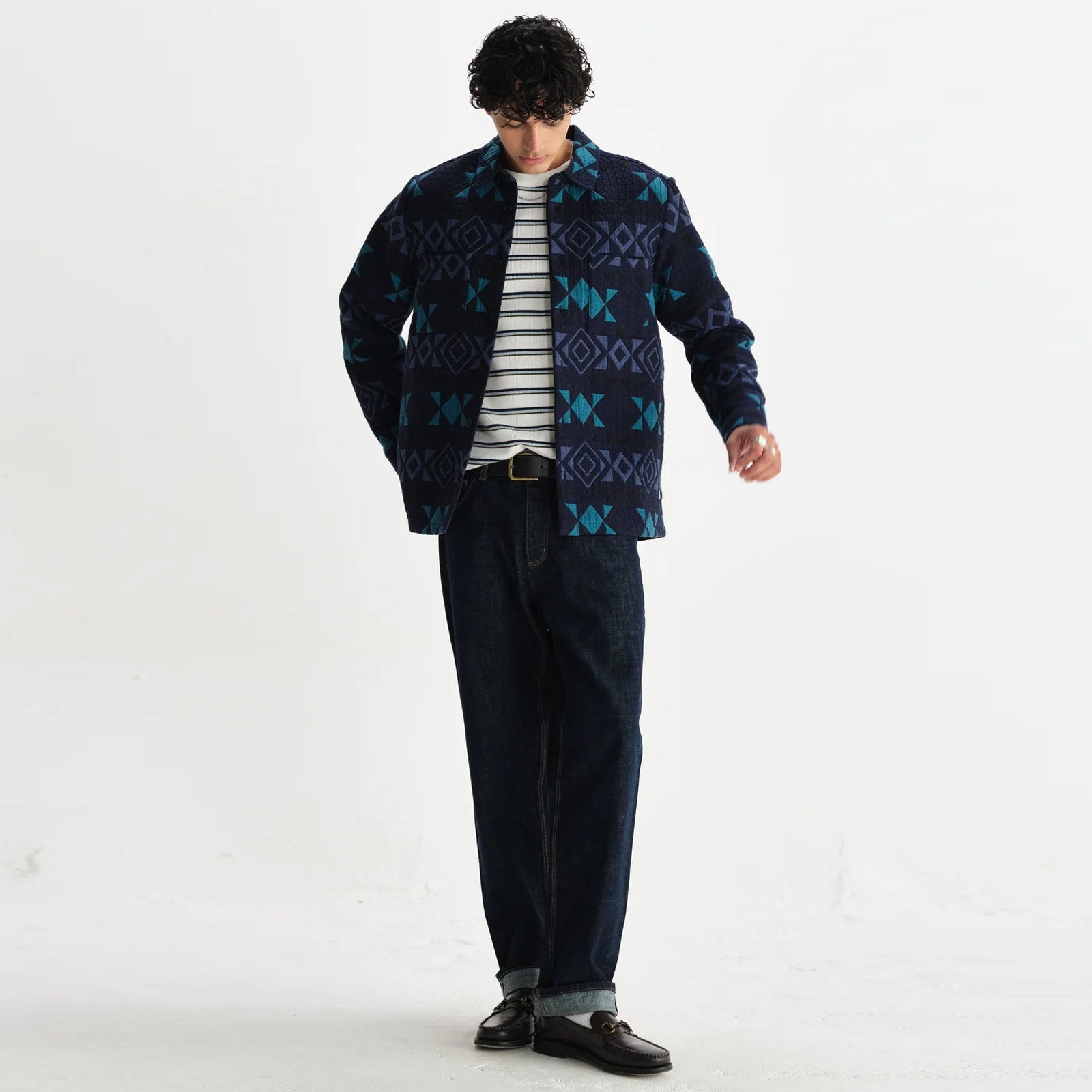 Otto Overshirt Blanket Quilt navy/teal Wax London