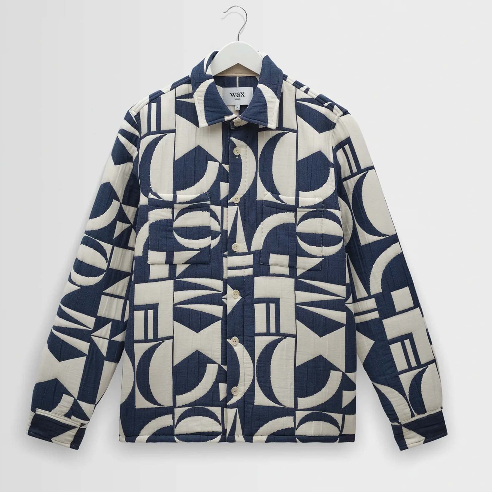 Otto Overshirt Geo Block Quilt blue/ecru Wax London