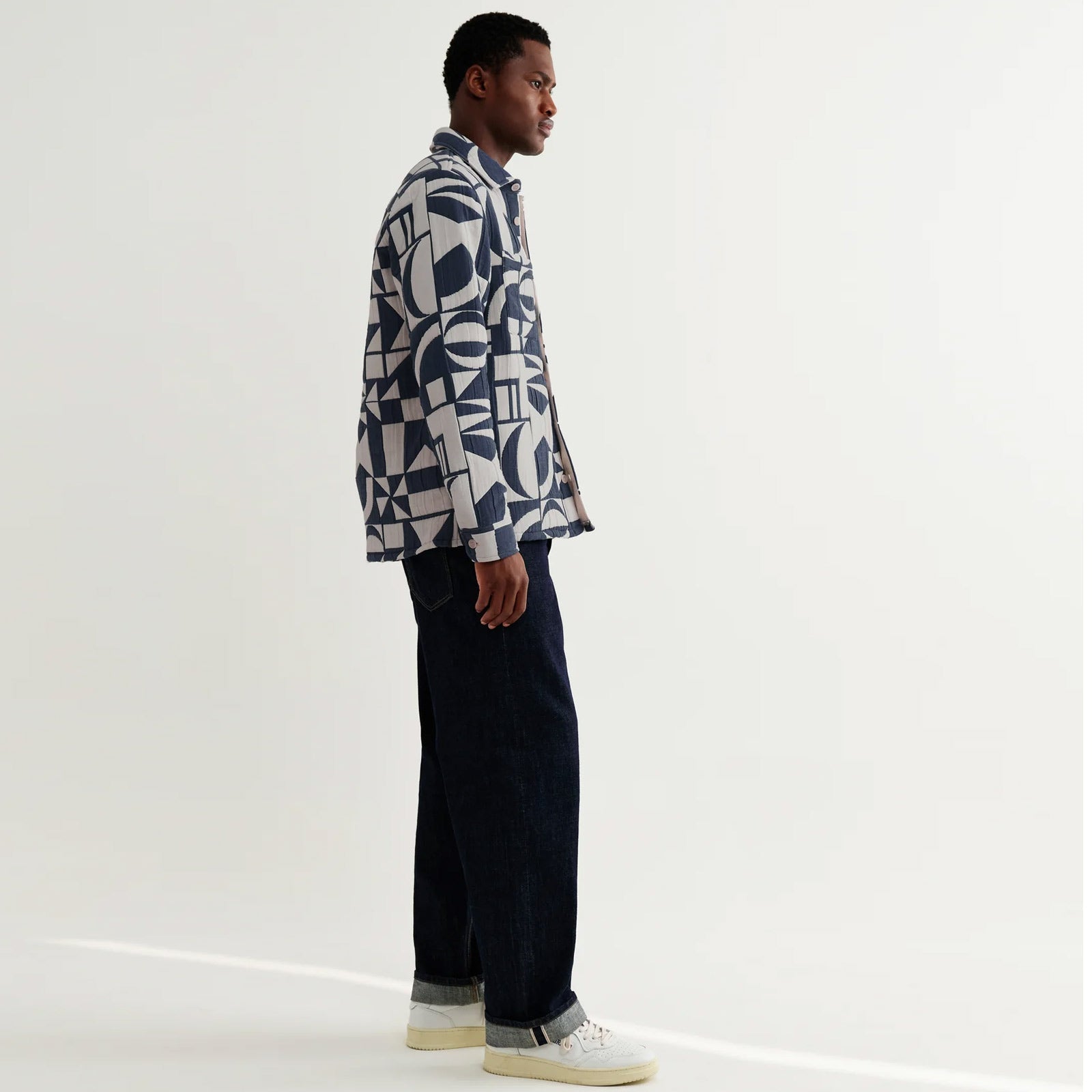 Otto Overshirt Geo Block Quilt blue/ecru Wax London