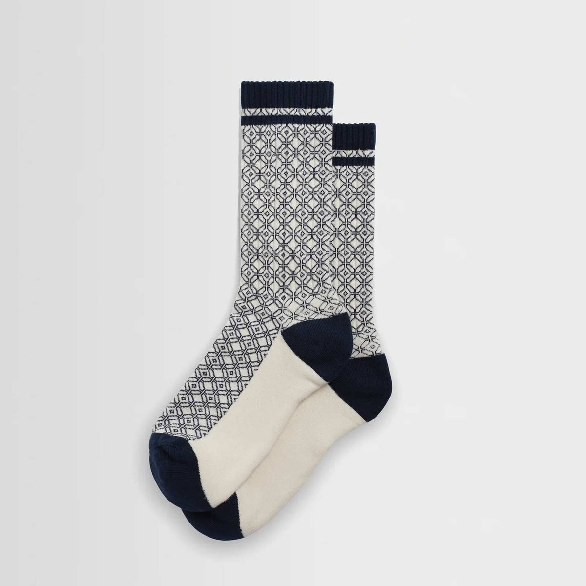Thorpe Diamond Jacquard Sports Socks ecru/navy