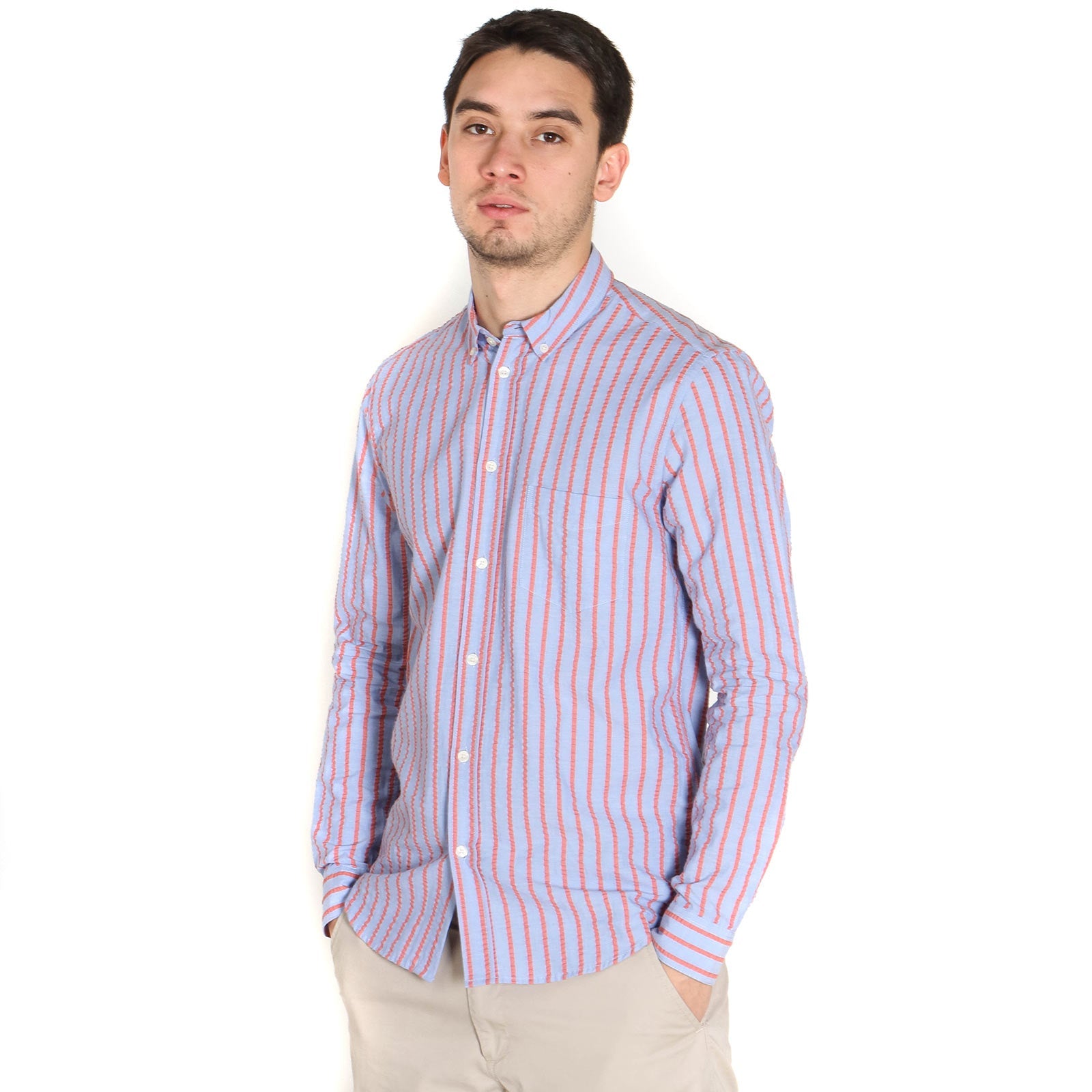 Liam BA Shirt blue red stripe Samsoe Samsoe