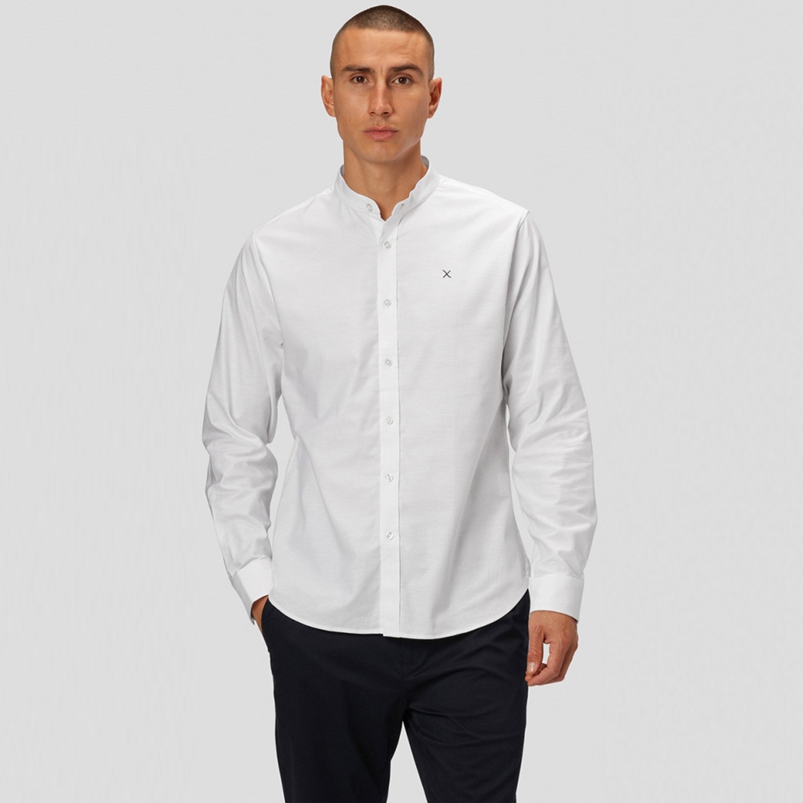 Oxford Mandarin Collar Stretch Shirt white