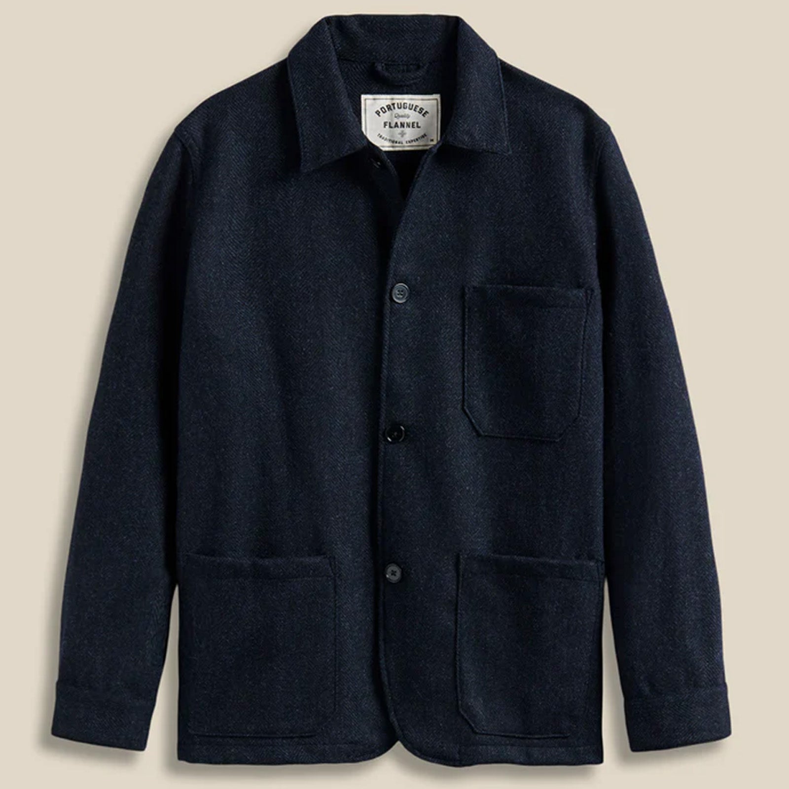 Labura Herringbone Wool Overshirt navy