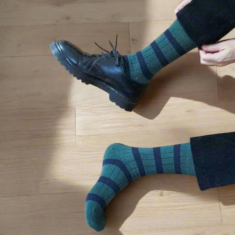 Stripes Merino Wool Socks khaki/navy