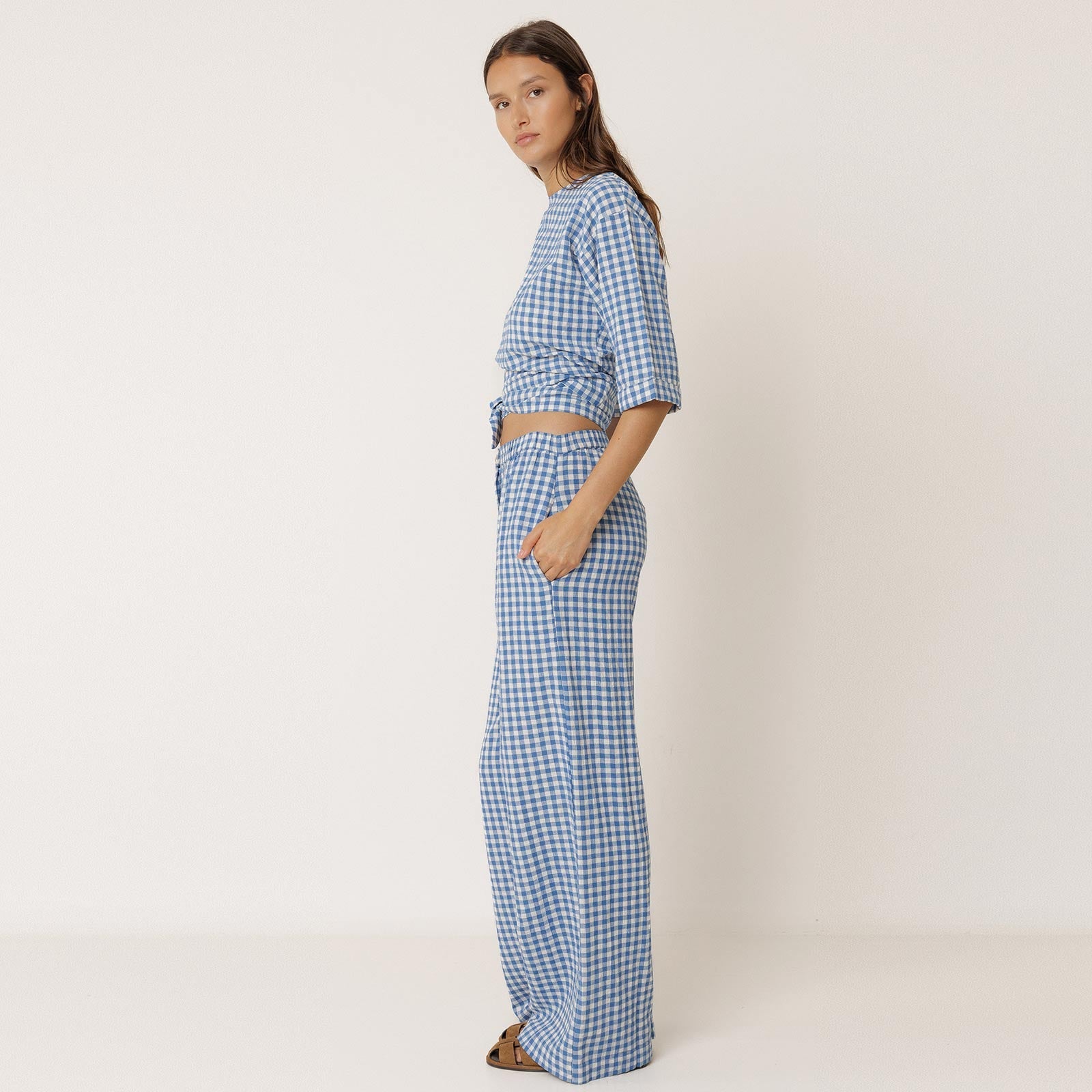 Check Cotton Pants azul britanico INDI&COLD