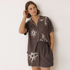 Embroidered Short Sleeve Blouse carbón INDI&COLD