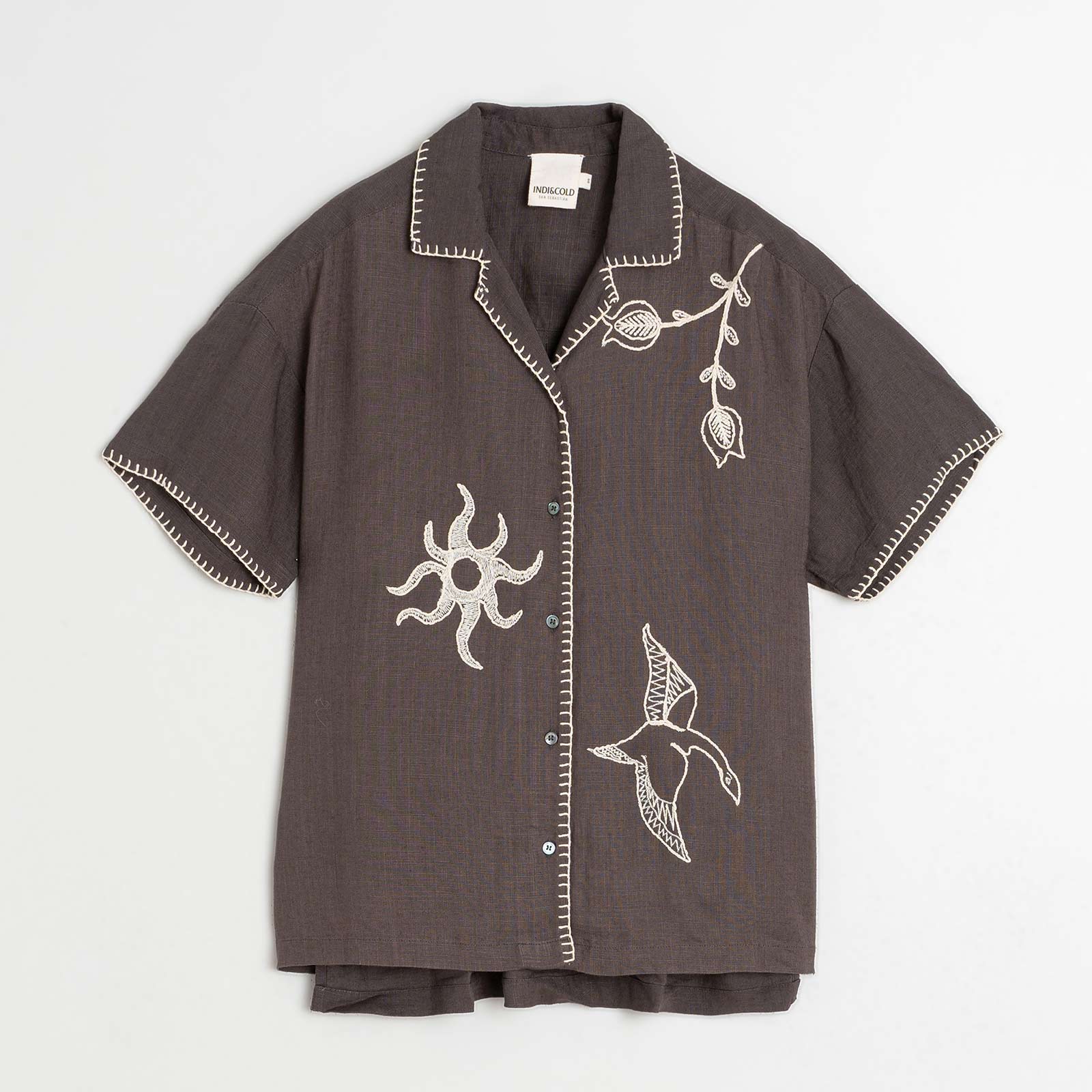 Embroidered Short Sleeve Blouse carbón INDI&COLD