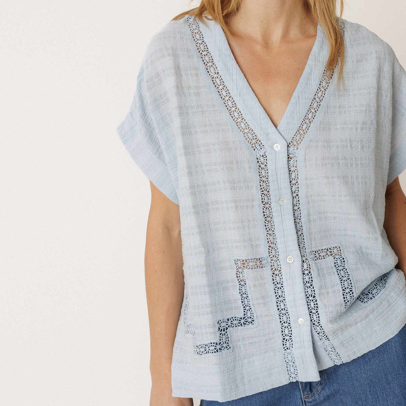 Eyelet Embroidery Blouse cielo INDI&COLD