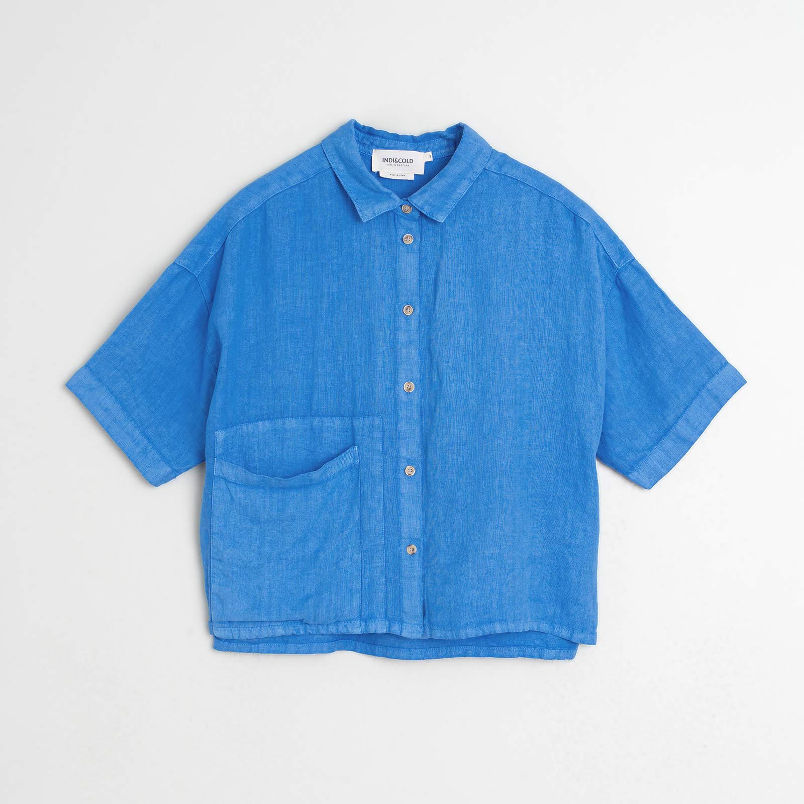 Short Sleeve Linen Blouse azul britanico INDI&COLD