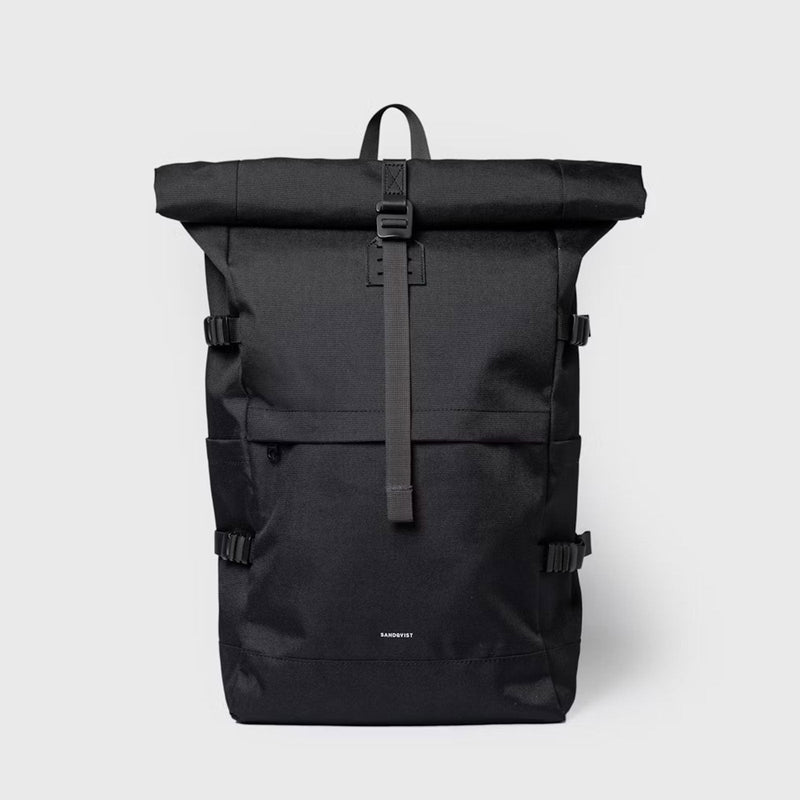 Icon Rolltop Backpack L black/black leather Sandqvist