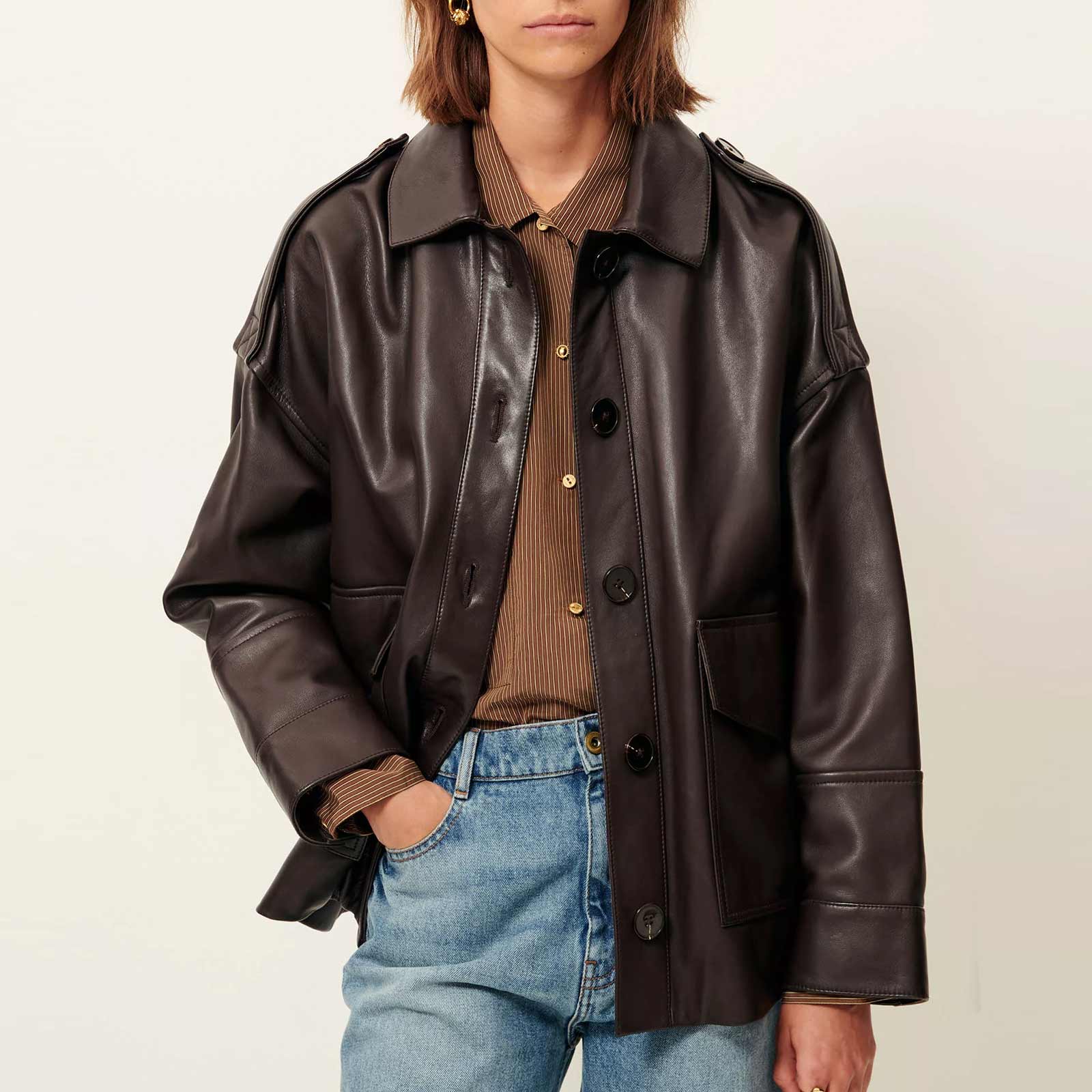Harriboyd Leather Jacket coffee leather Sessun