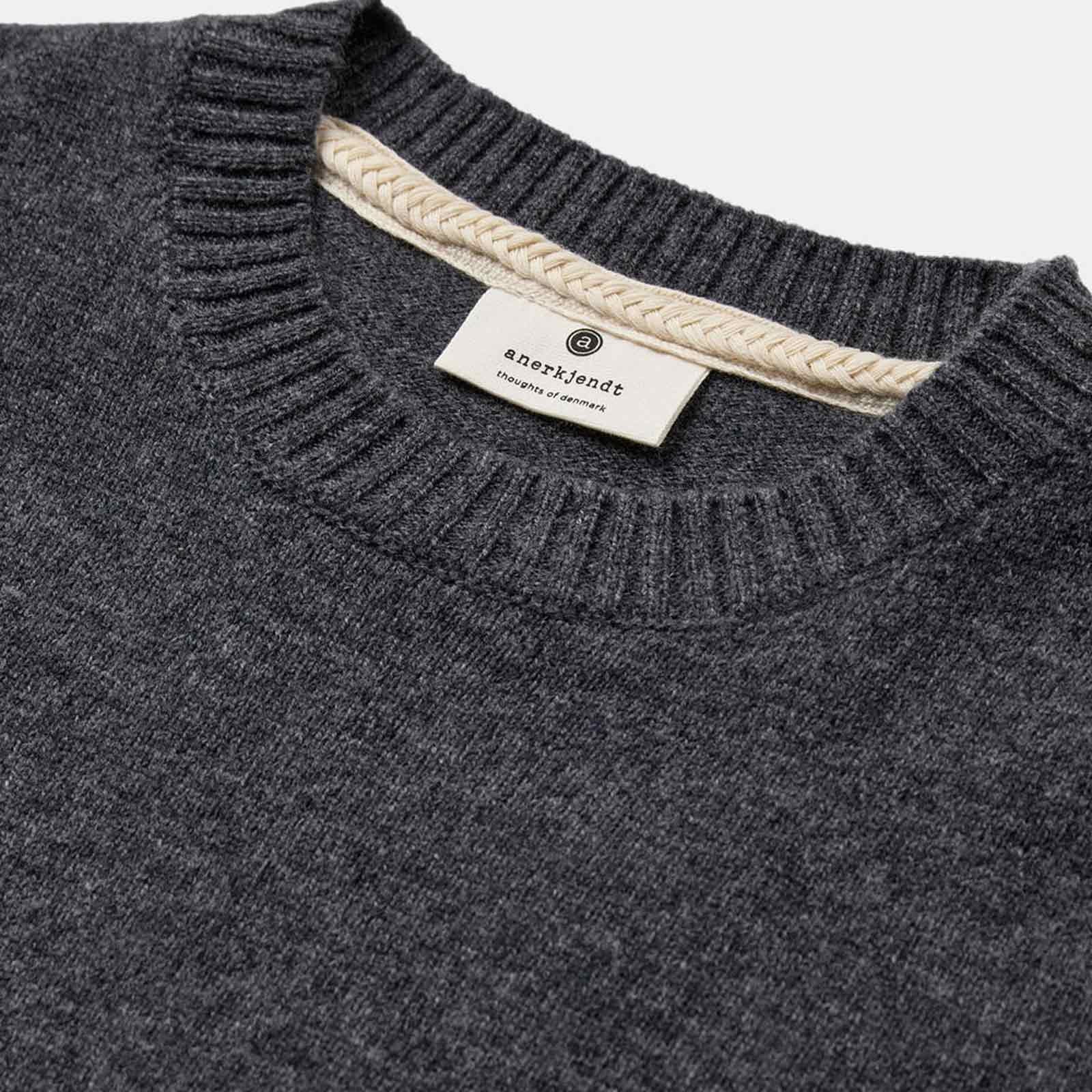 Akpeter Merino Wool Knit Jumper dark grey mel Anerkjendt