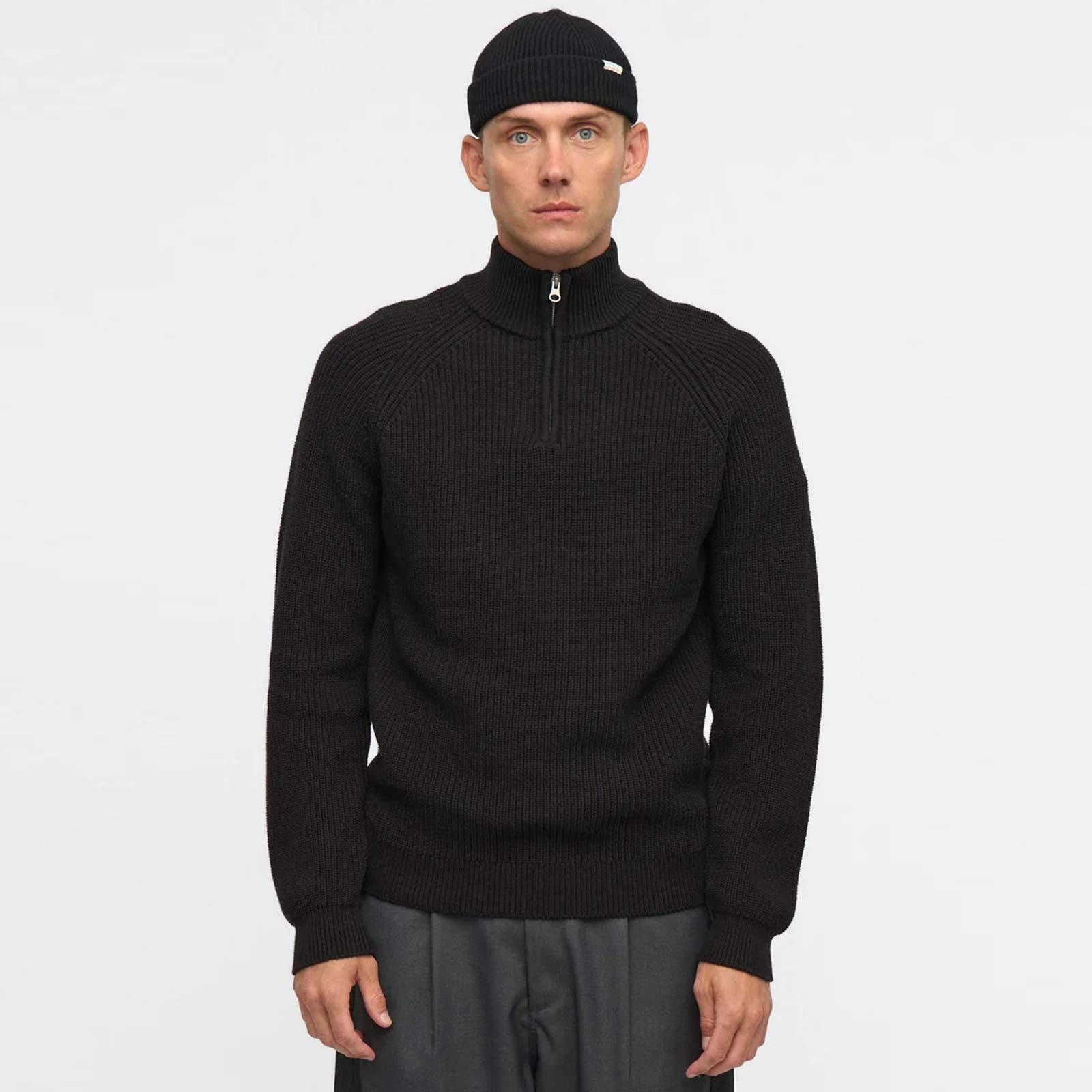 Aksune Patent Half Zip Knit caviar