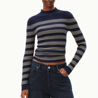 Alaania Striped Knit Sweater tinted navy/golden hay