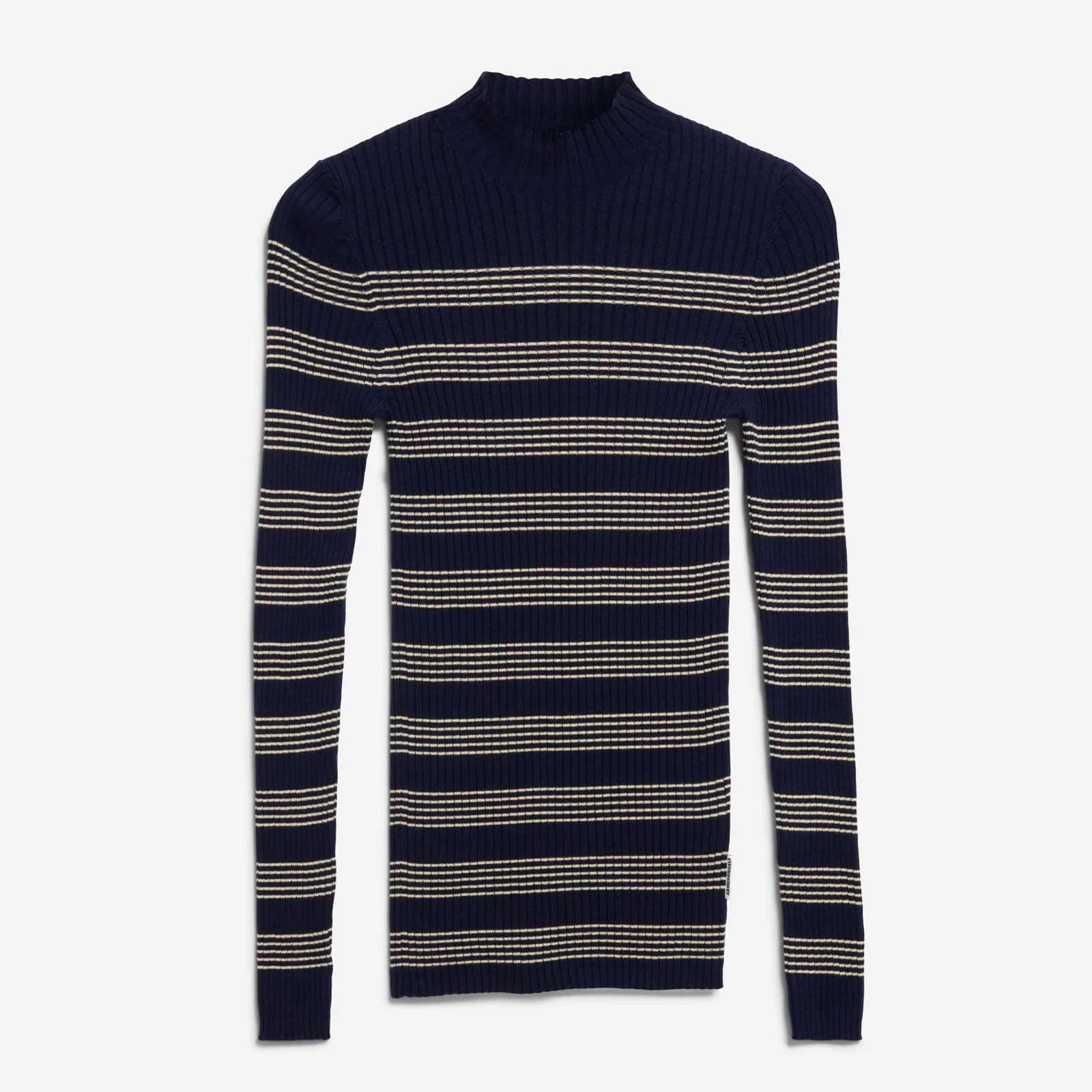 Alaania Striped Knit Sweater tinted navy/golden hay