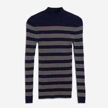 Alaania Striped Knit Sweater tinted navy/golden hay