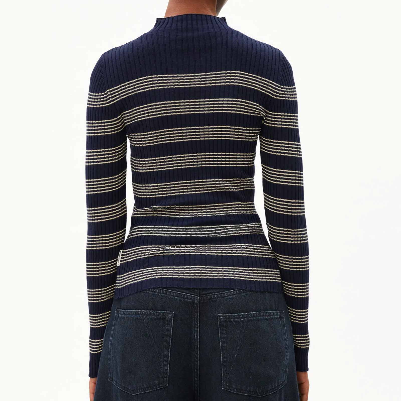 Alaania Striped Knit Sweater tinted navy/golden hay