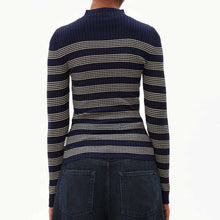 Alaania Striped Knit Sweater tinted navy/golden hay
