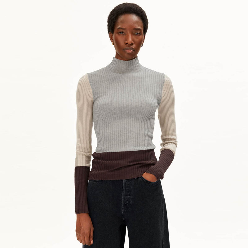 Alaania Patch Knit Sweater silver melange-sandstone