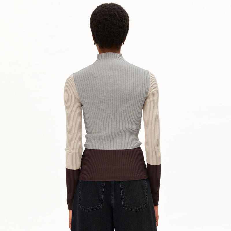 Alaania Patch Knit Sweater silver melange-sandstone