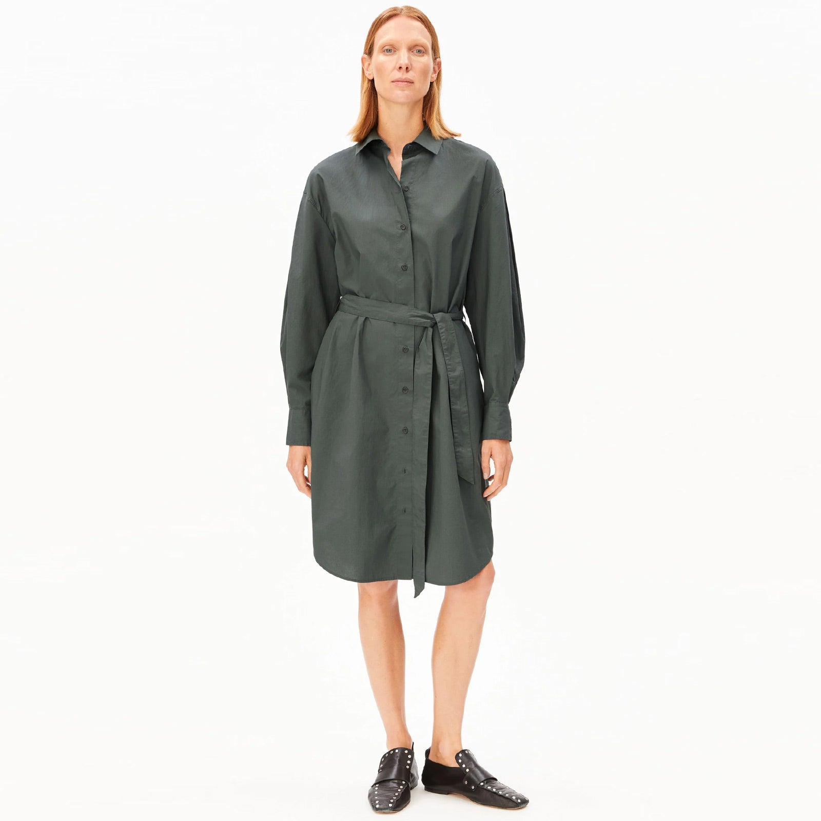 Barrel Sleeve Poplin Dress space steel Armedangels