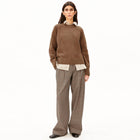 Check Wide Pleated Pant claystone/sandstone