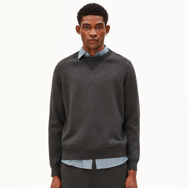 Cotton Knit Sweater mid silver melange-black