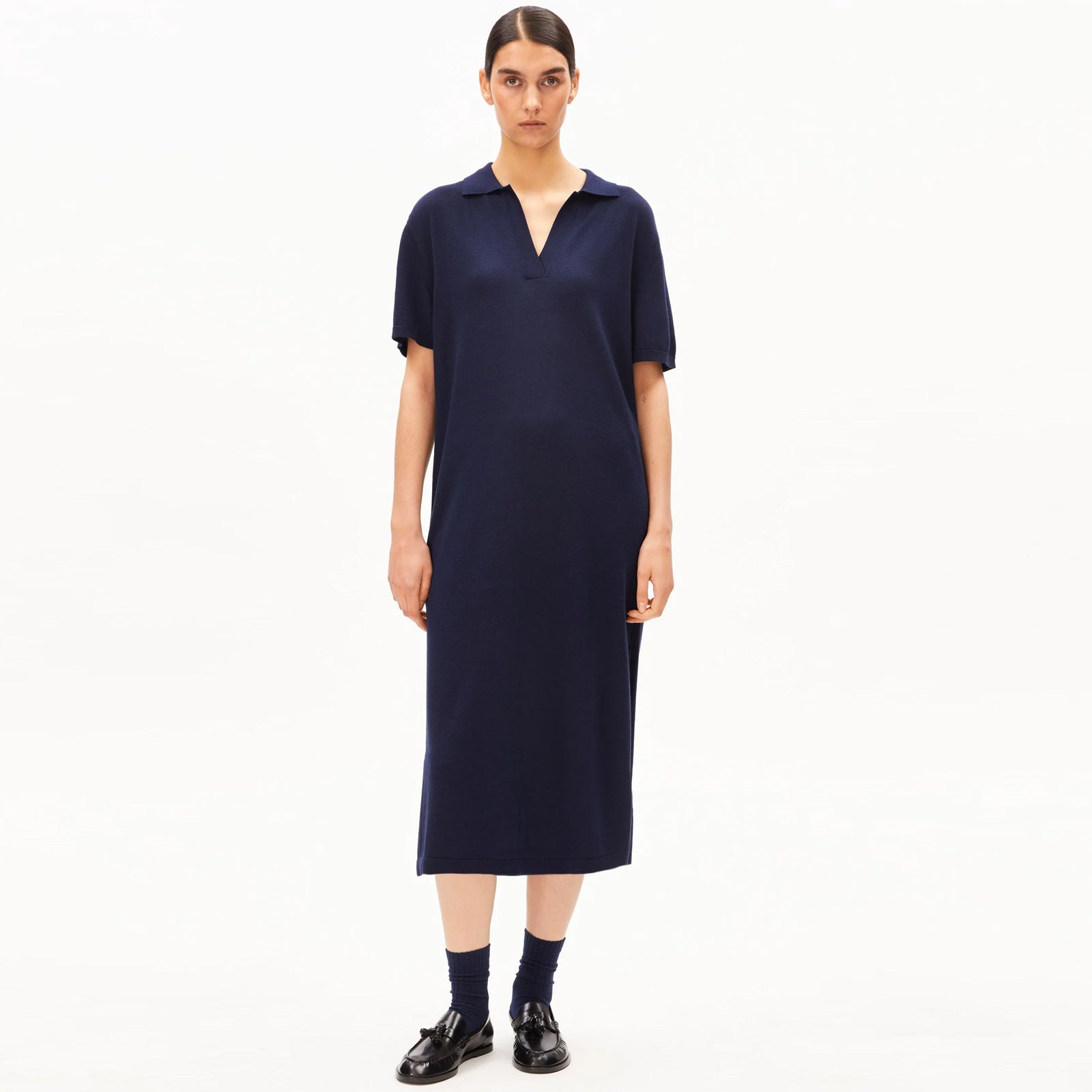 Fine Polo Knit Dress tinted navy Armedangels