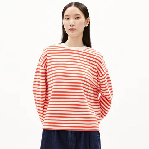 Frankaa Maarlen Oversized Stripe Sweatshirt poppy red undyed
