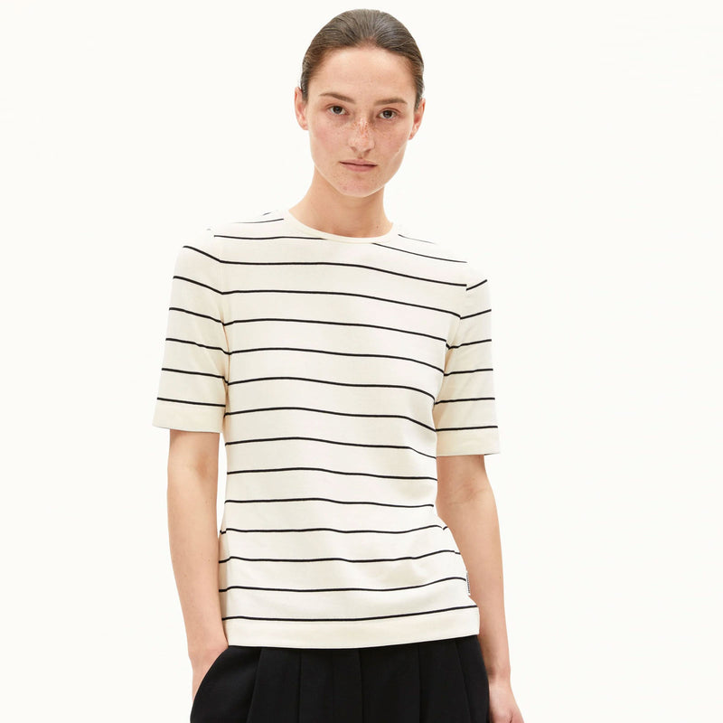Jaanisara Fine Stripe T-Shirt oatmilk/black