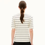 Jaanisara Fine Stripe T-Shirt oatmilk/black