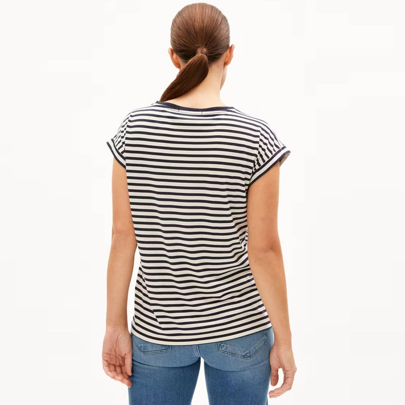 Jilaana Fine Stripes Top night sky/oatmilk