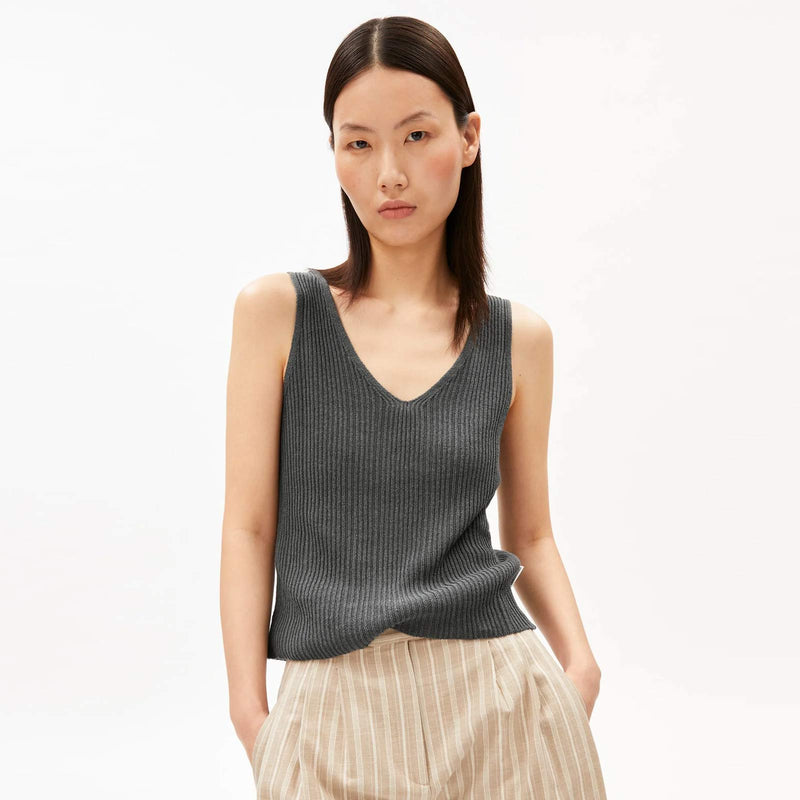 Linen Blend Knit Top space steel Armedangels