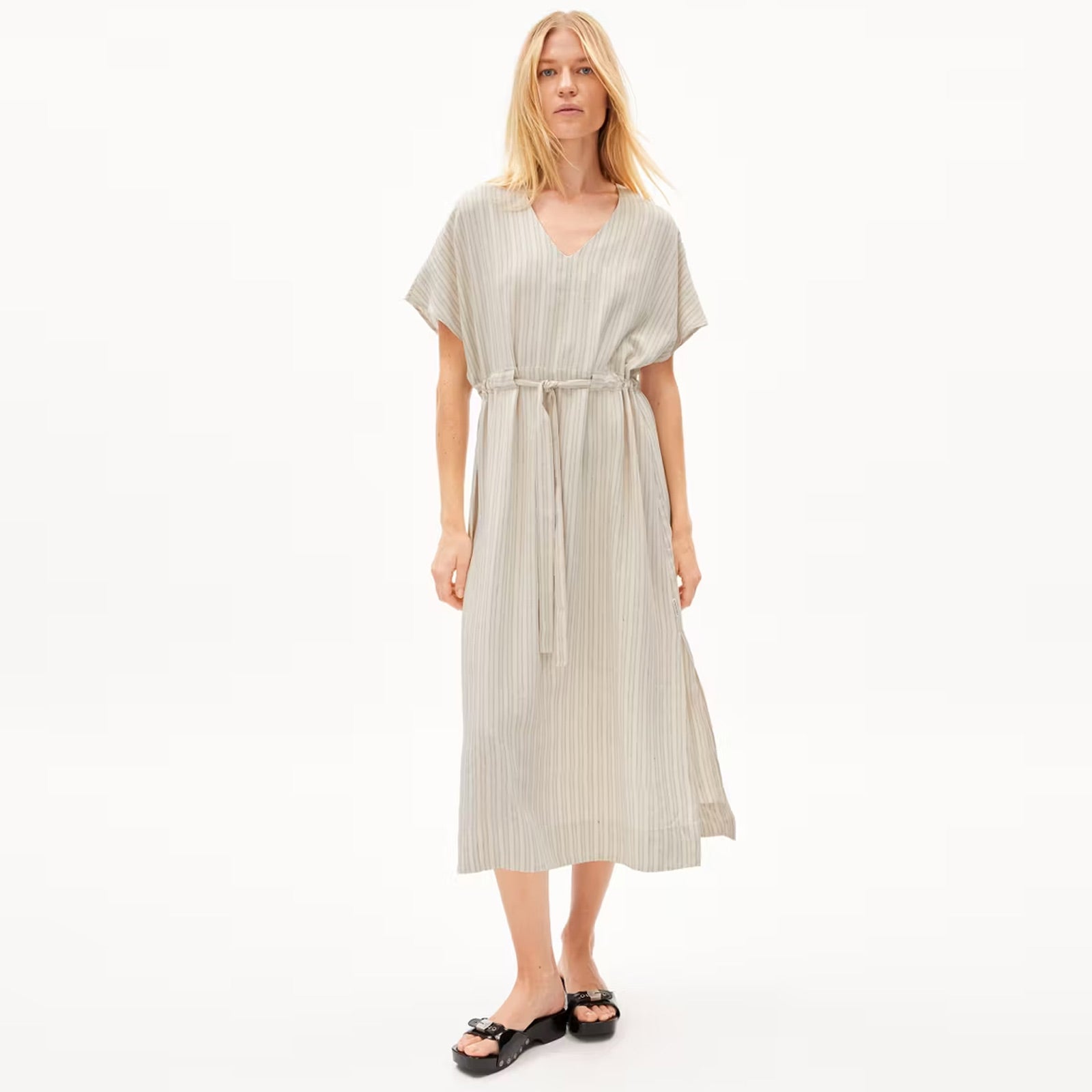 Maahaliana Lino Stripes Dress oatmilk-light matcha