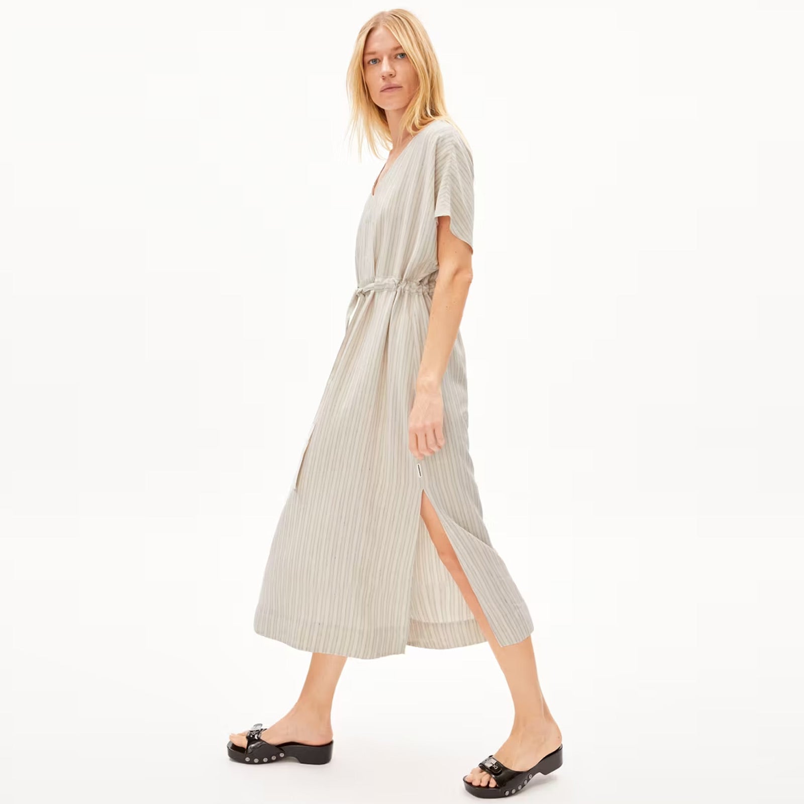 Maahaliana Lino Stripes Dress oatmilk-light matcha