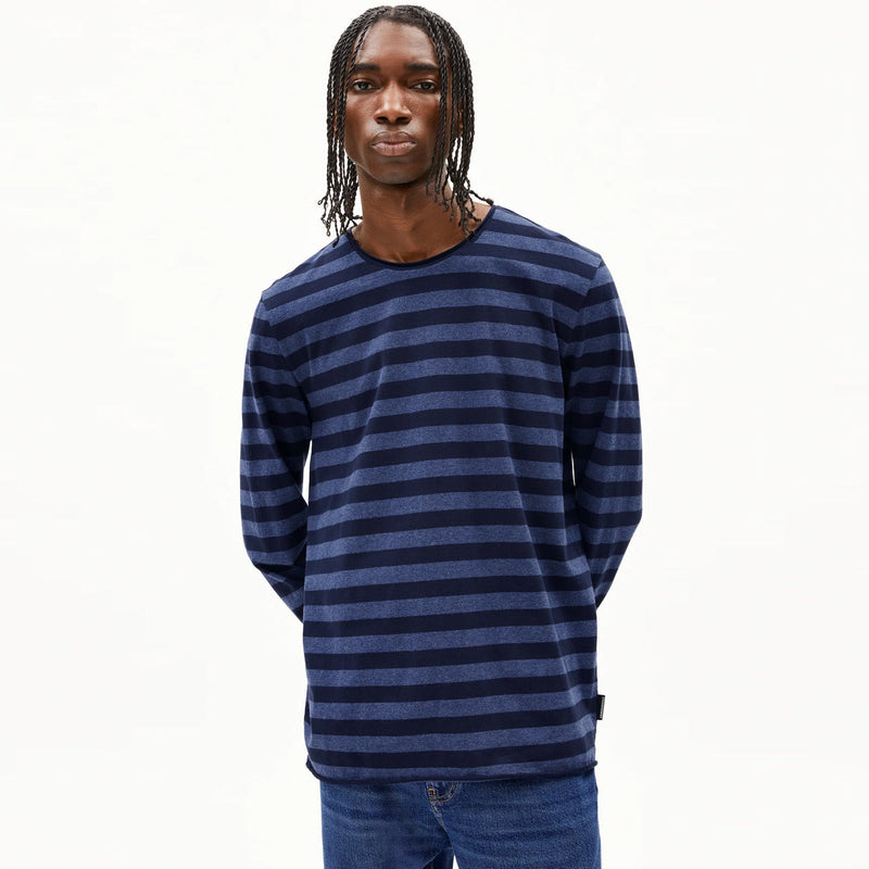 Maarkos LS Stripes Br Tee blue melange/night sky Armedangels