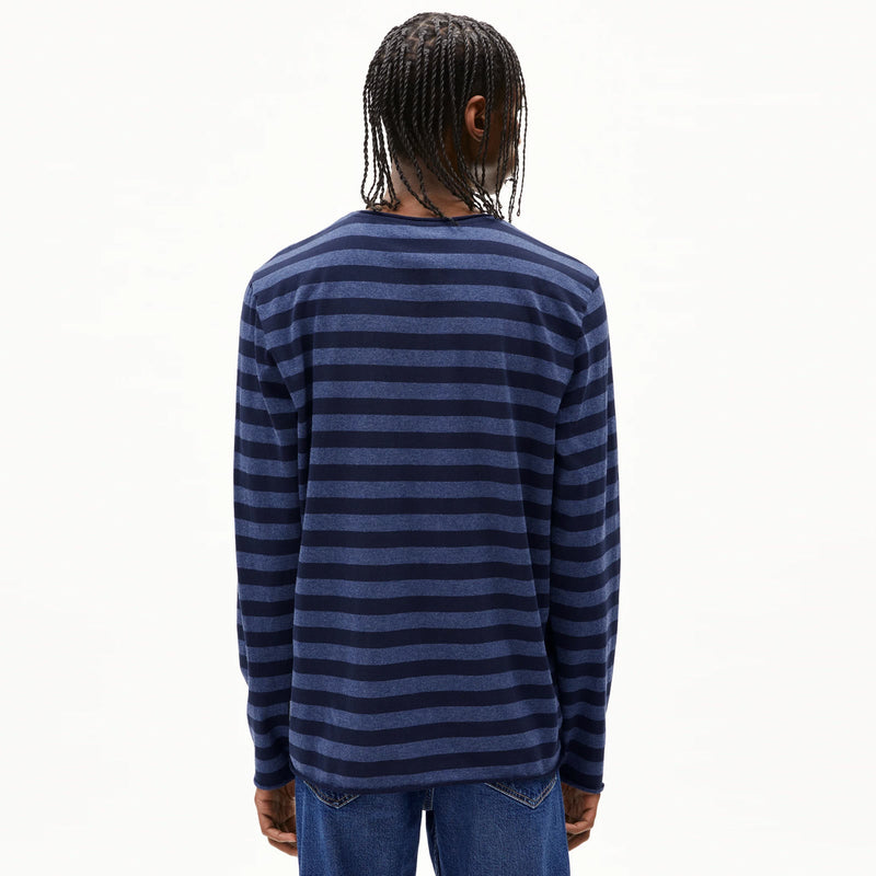 Maarkos LS Stripes Br Tee blue melange/night sky Armedangels