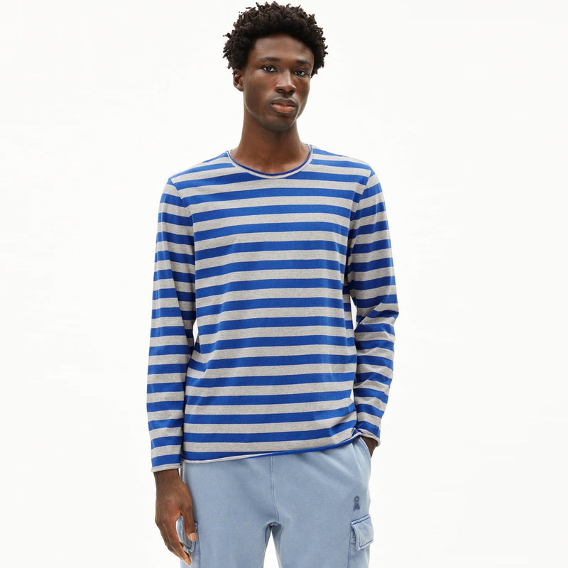 Maarkos LS Stripes Br Tee silver melange/dark wave Armedangels