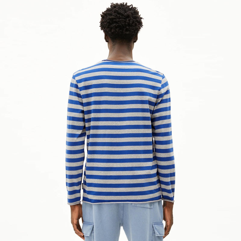 Maarkos LS Stripes Br Tee silver melange/dark wave Armedangels