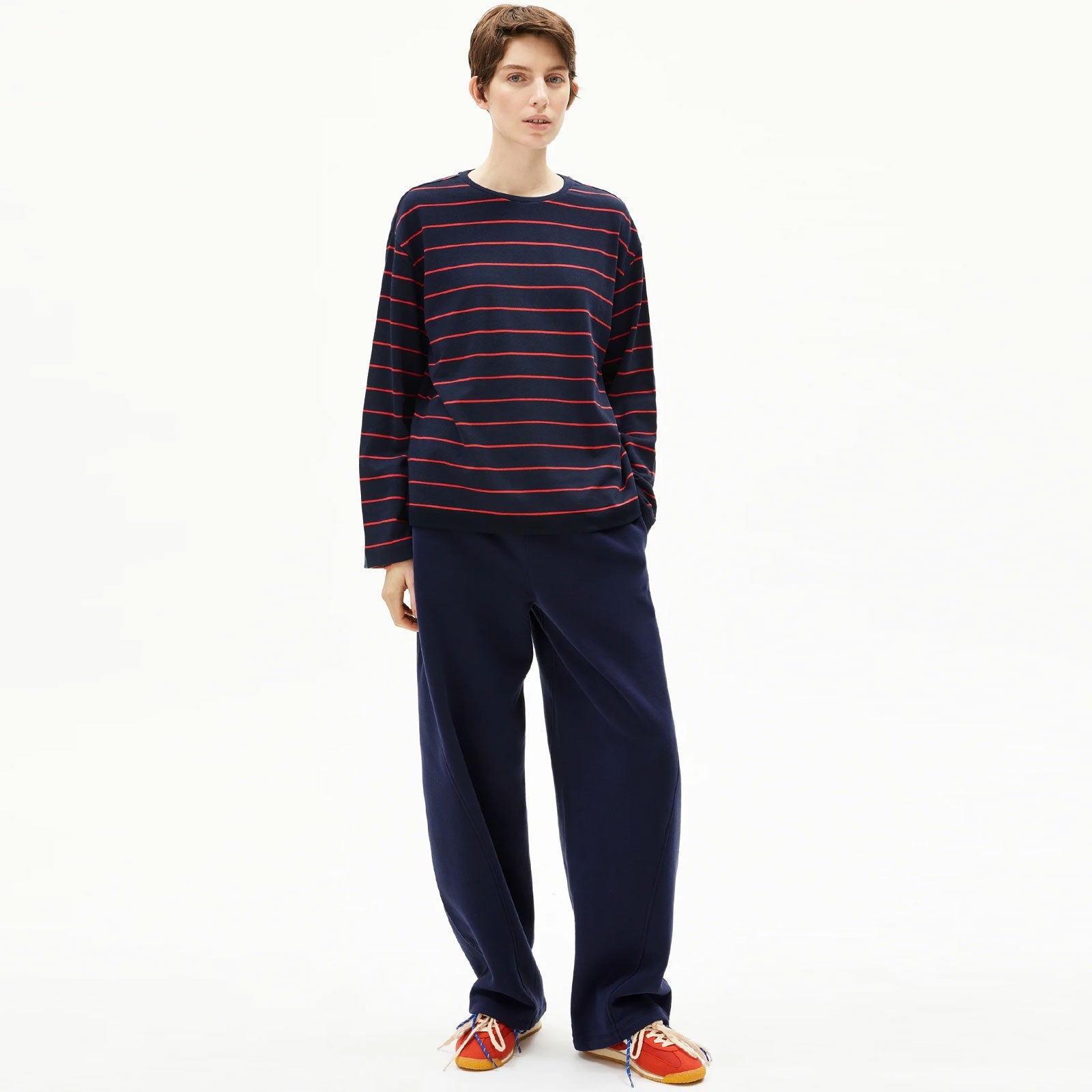 Marynaa Fine Stripe Jumper tinted navy/candy apple Armedangels
