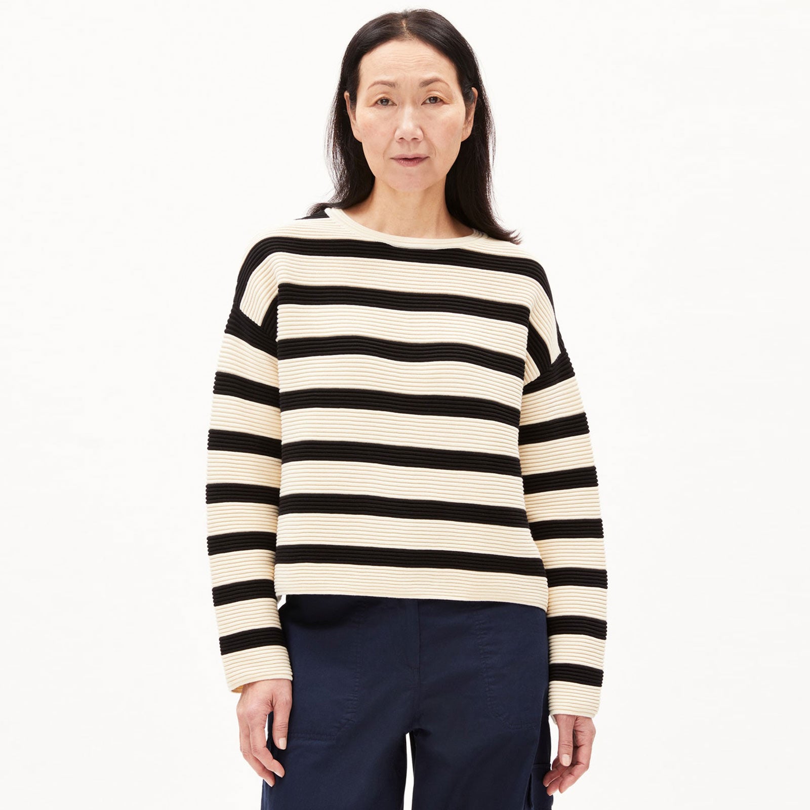 Merinaa Striped Jumper oatmilk-black