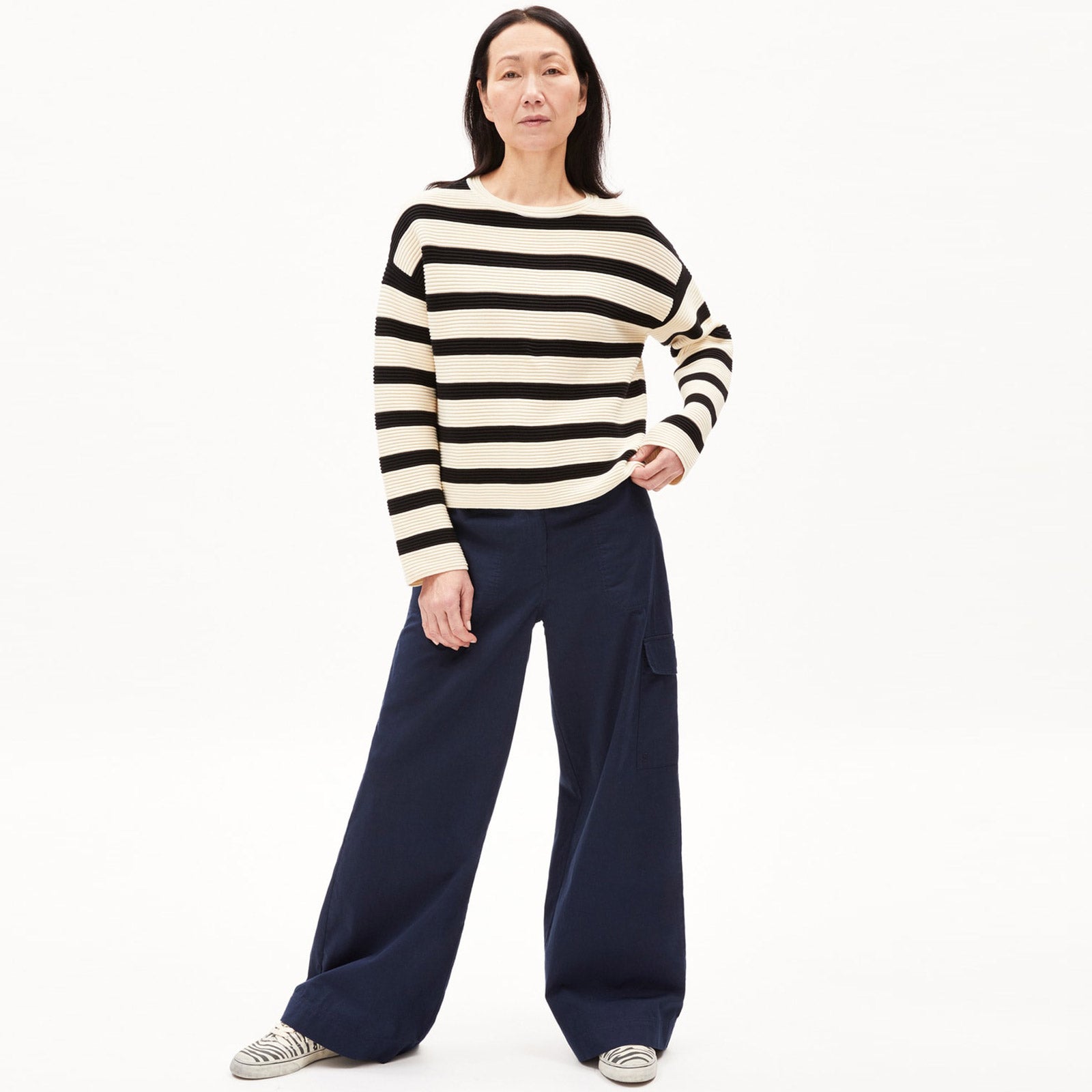 Merinaa Striped Jumper oatmilk-black