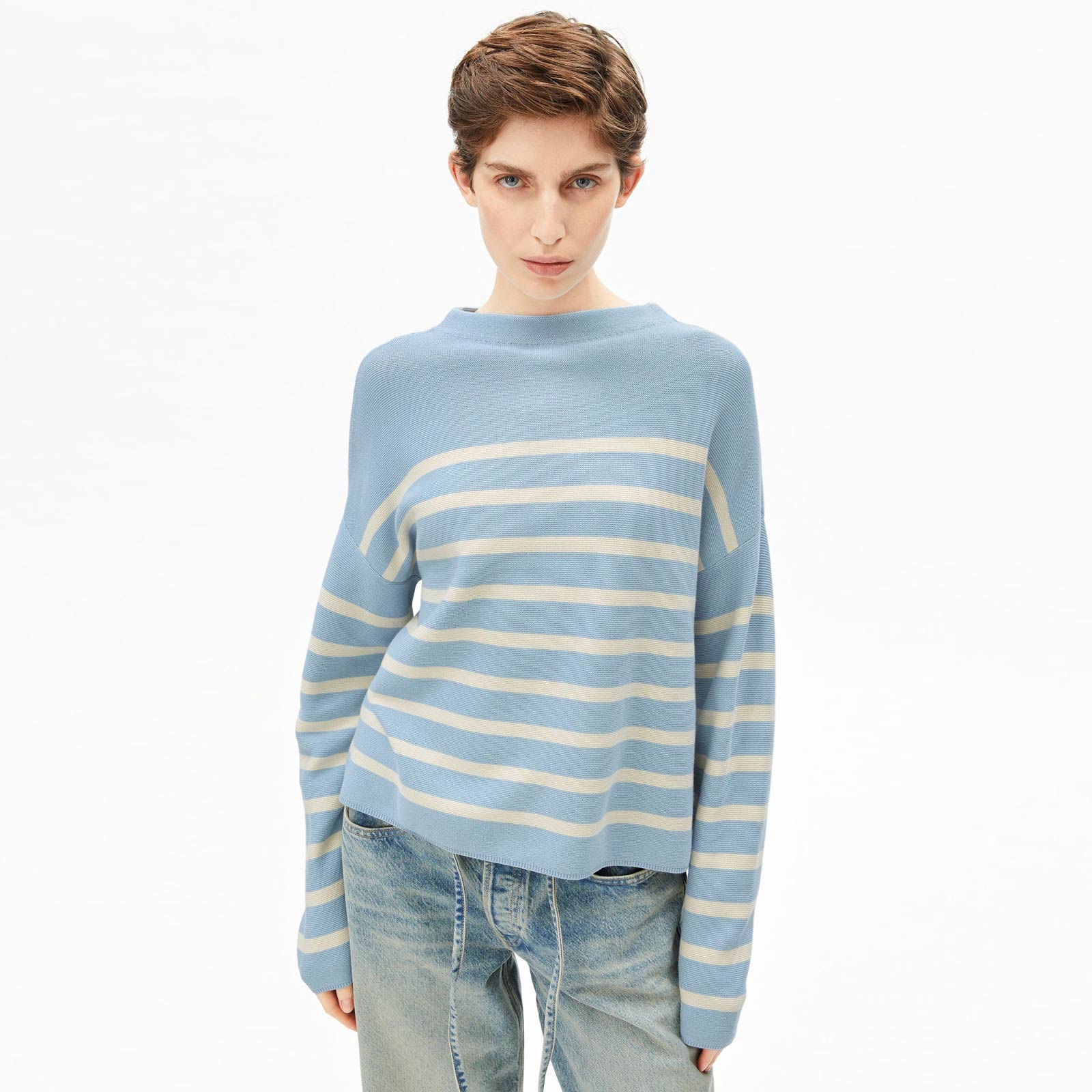 Merinaa Stripes Jumper blue glow/oatmilk