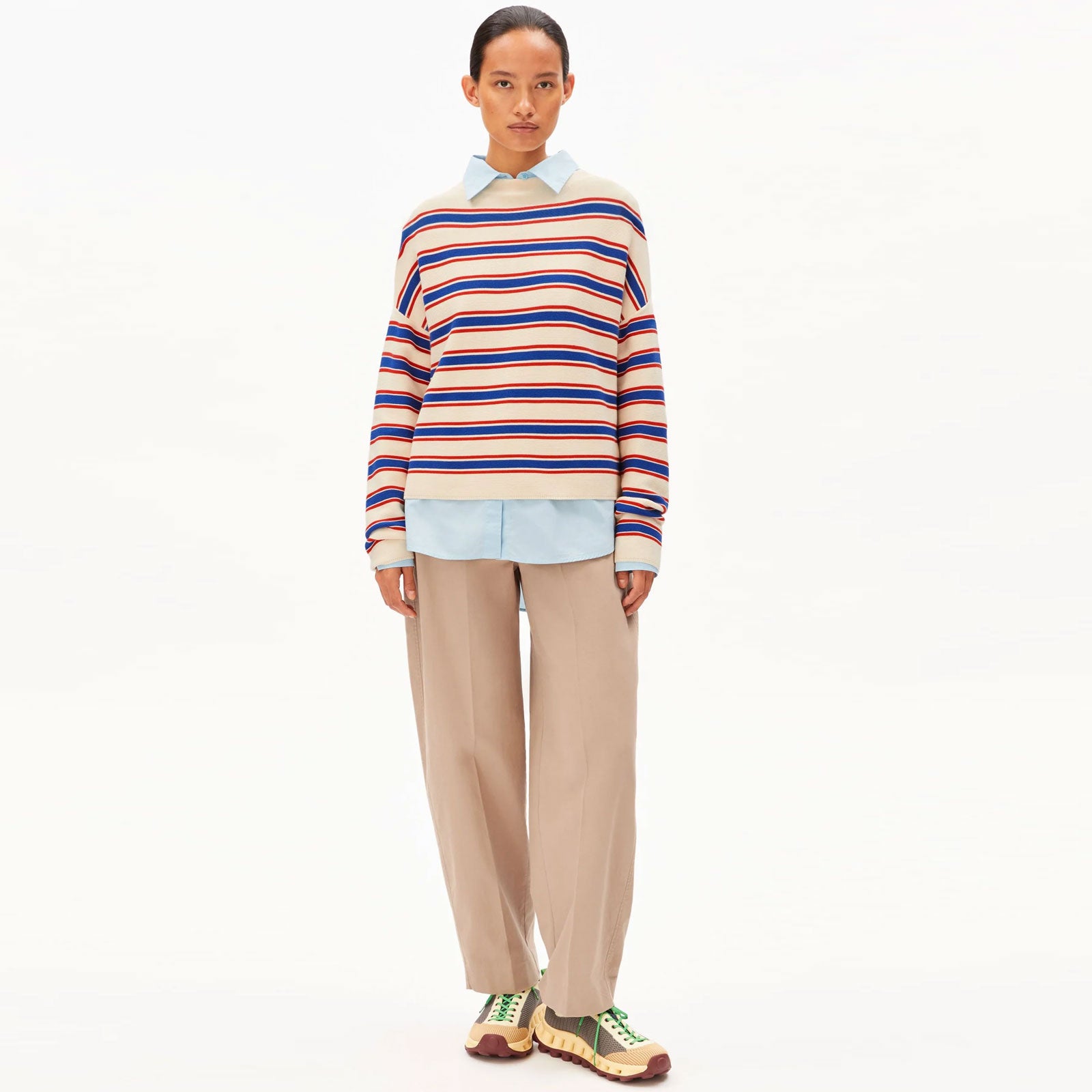 Merinaa Stripes Jumper oatmilk/mars red/dynamo blue