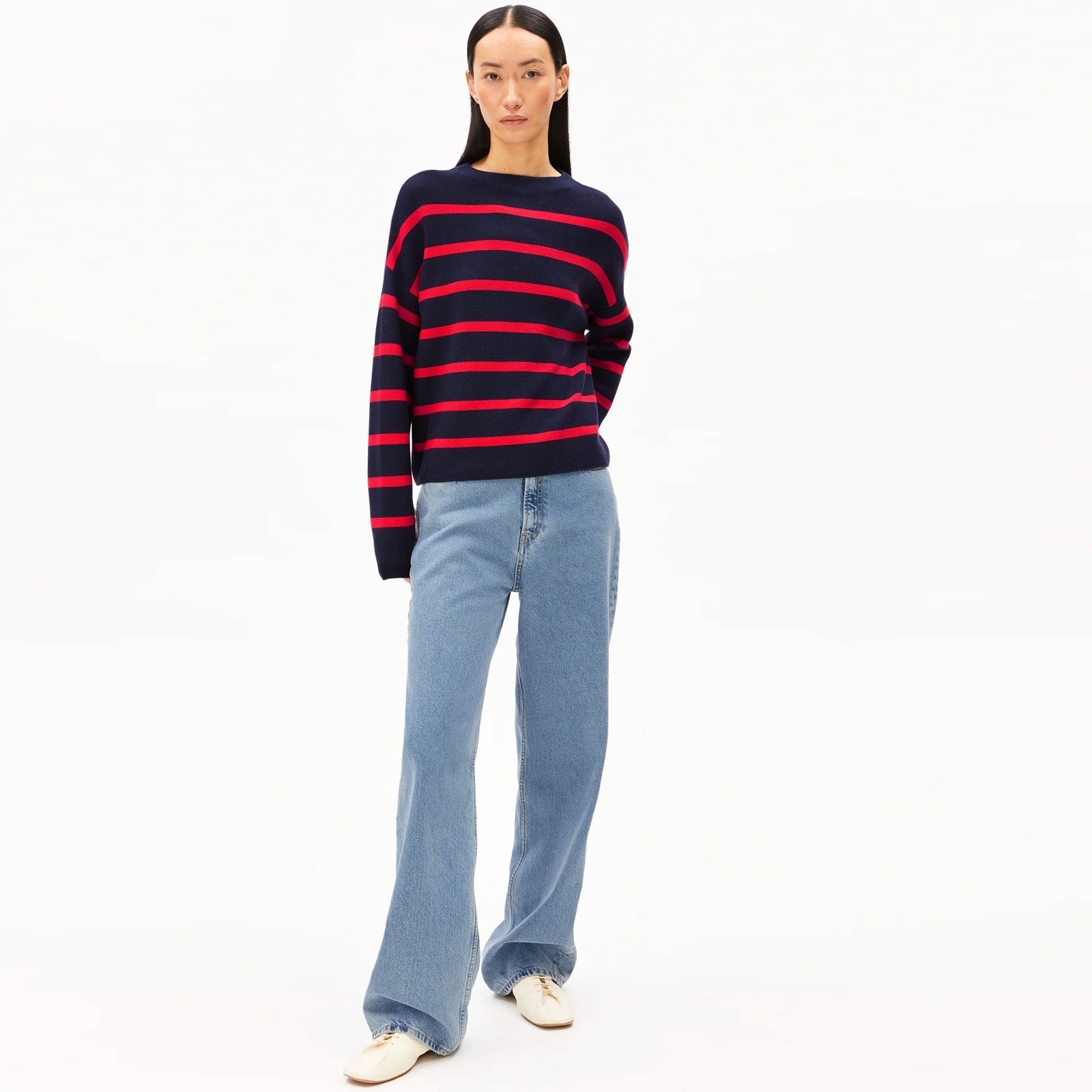 Merinaa Stripes Jumper tinted navy/candy apple Armedangels