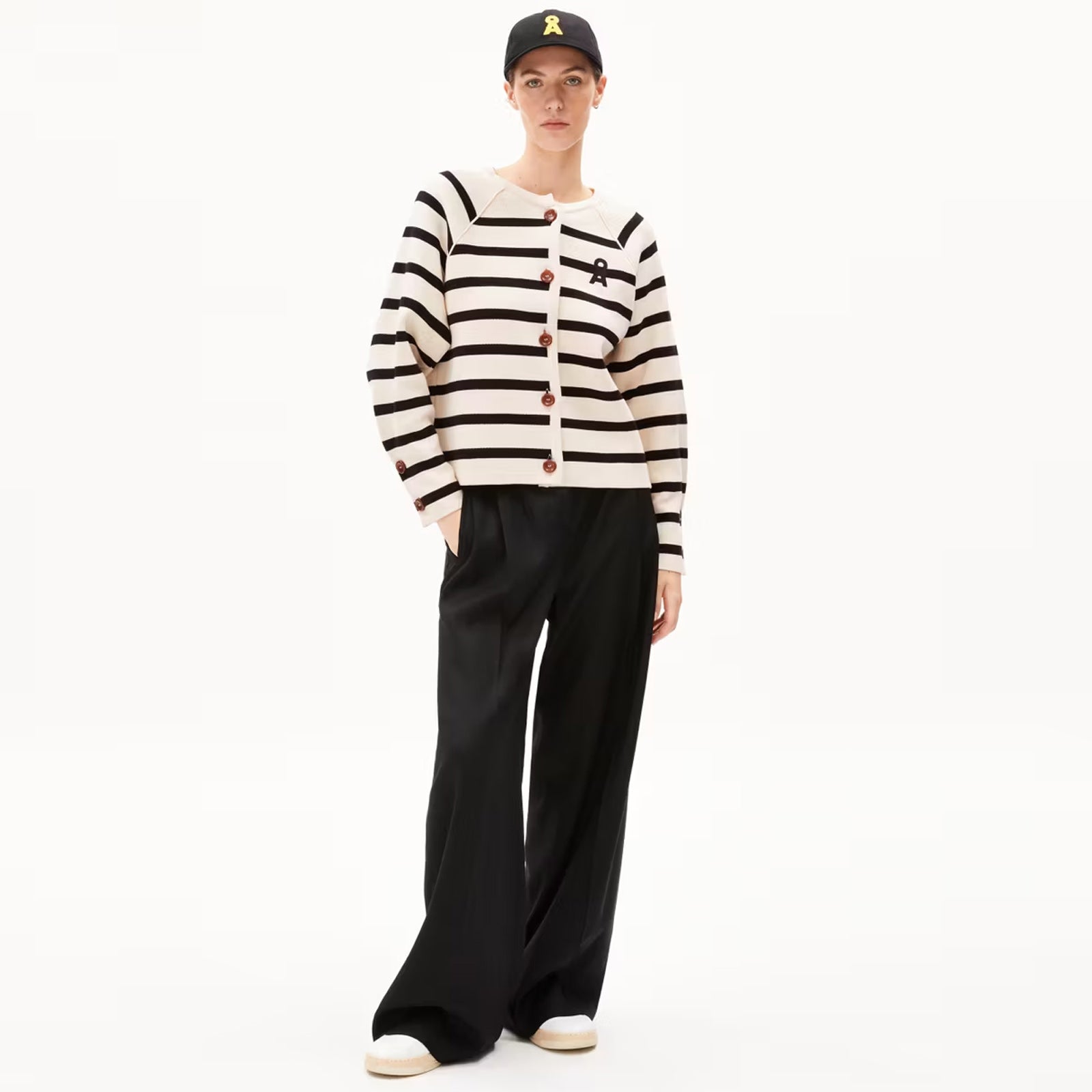 Naadja Stripes Cardigan oatmilk/black